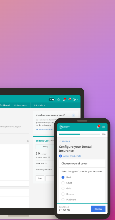 Reward Centre benefit configuration on laptop and phone