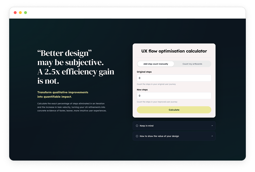UX flow optimisation calculator