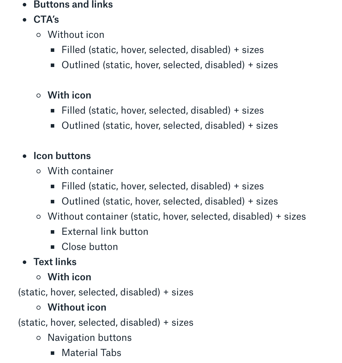 Component audit: buttons, links and icon button variants