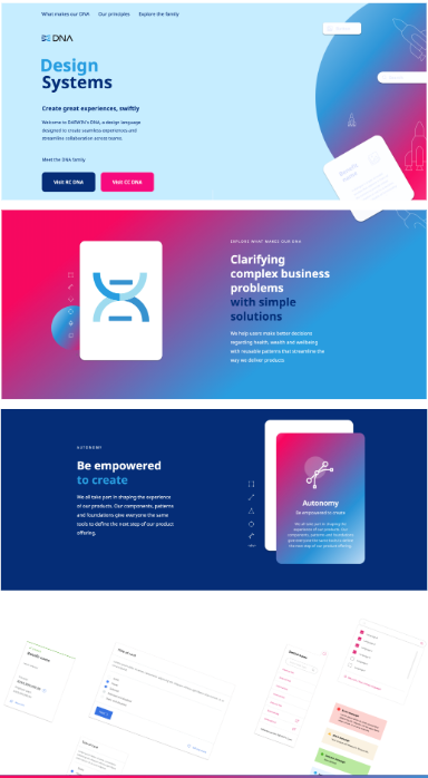 DNA design system landing page