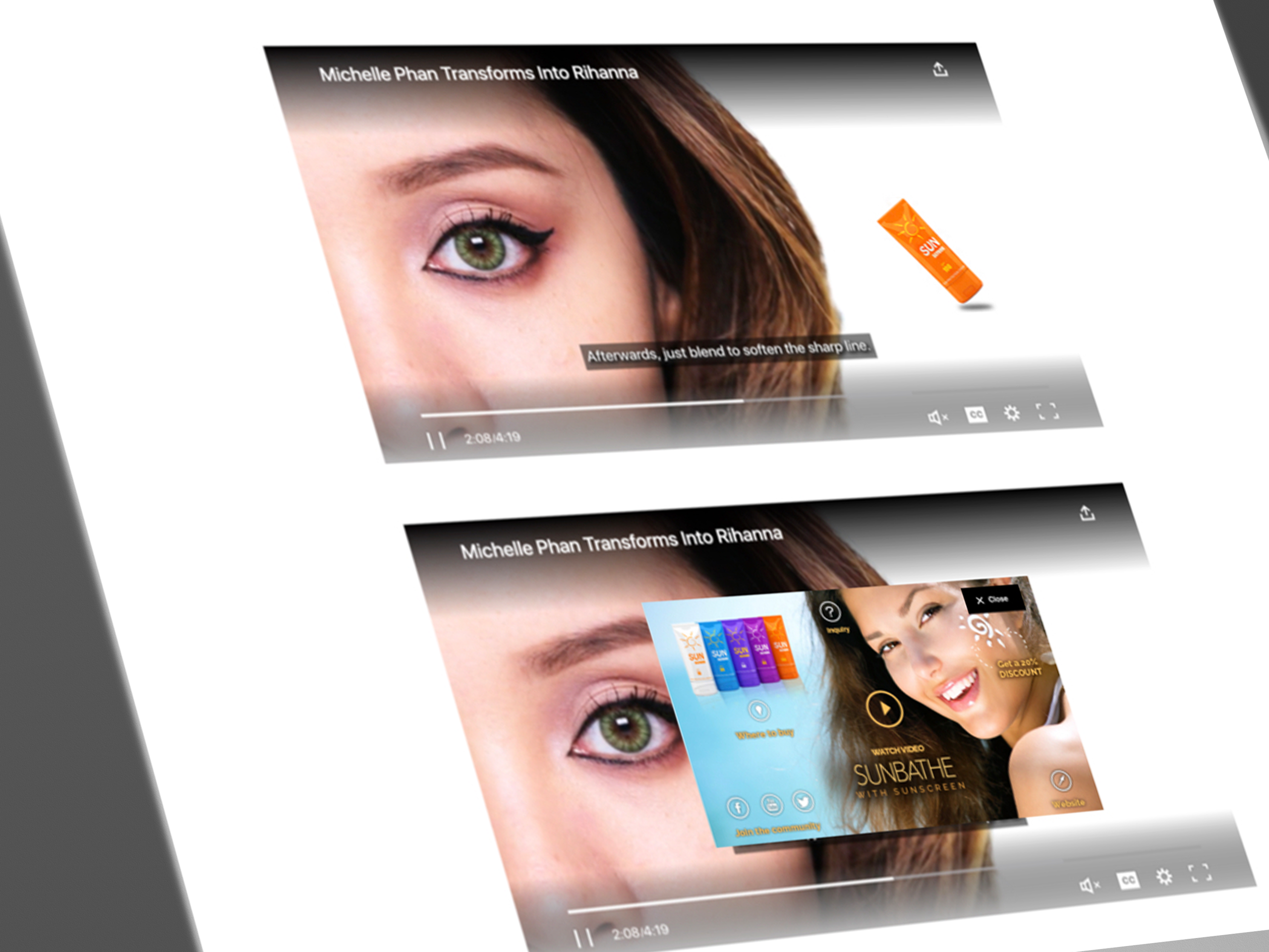 Eyesee Frame demo: sunscreen product callout unfolding into a full menu