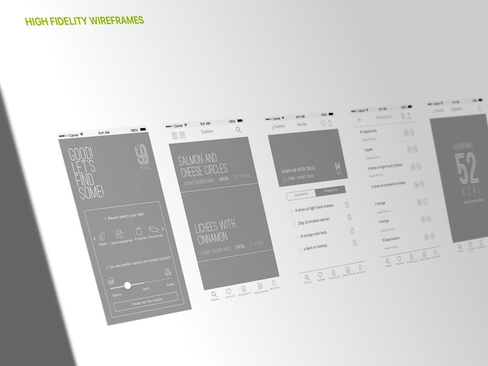 99kcal high-fidelity wireframes