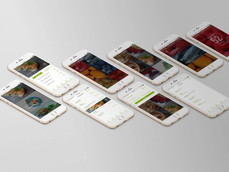 99kcal final mockups on phone devices