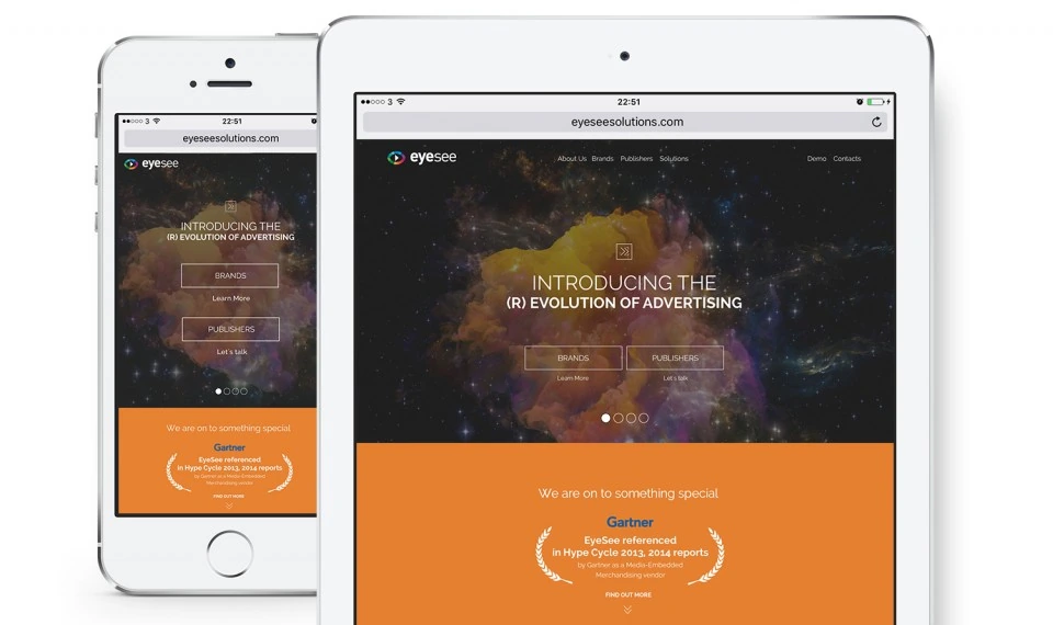 EyeSee homepage mockup with Gartner reference banner