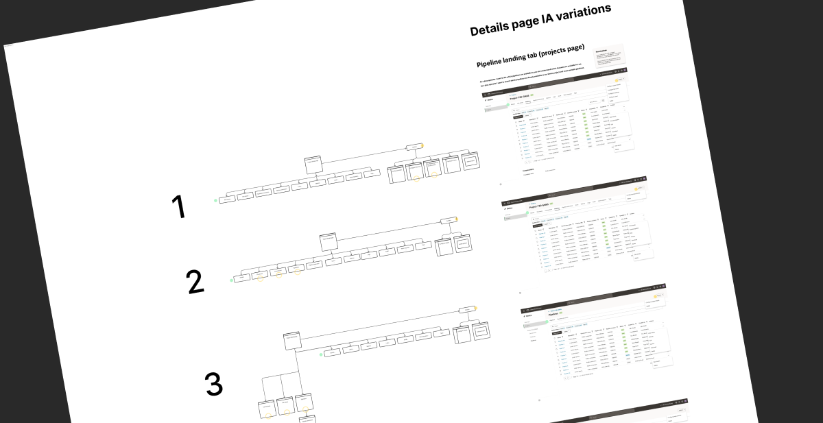 Details page IA variations, three navigation options