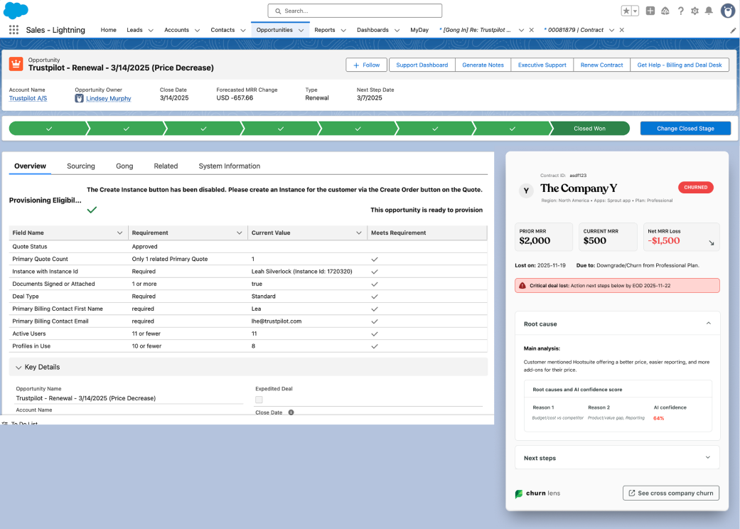 Option B: Churn Lens card embedded in the Salesforce opportunity