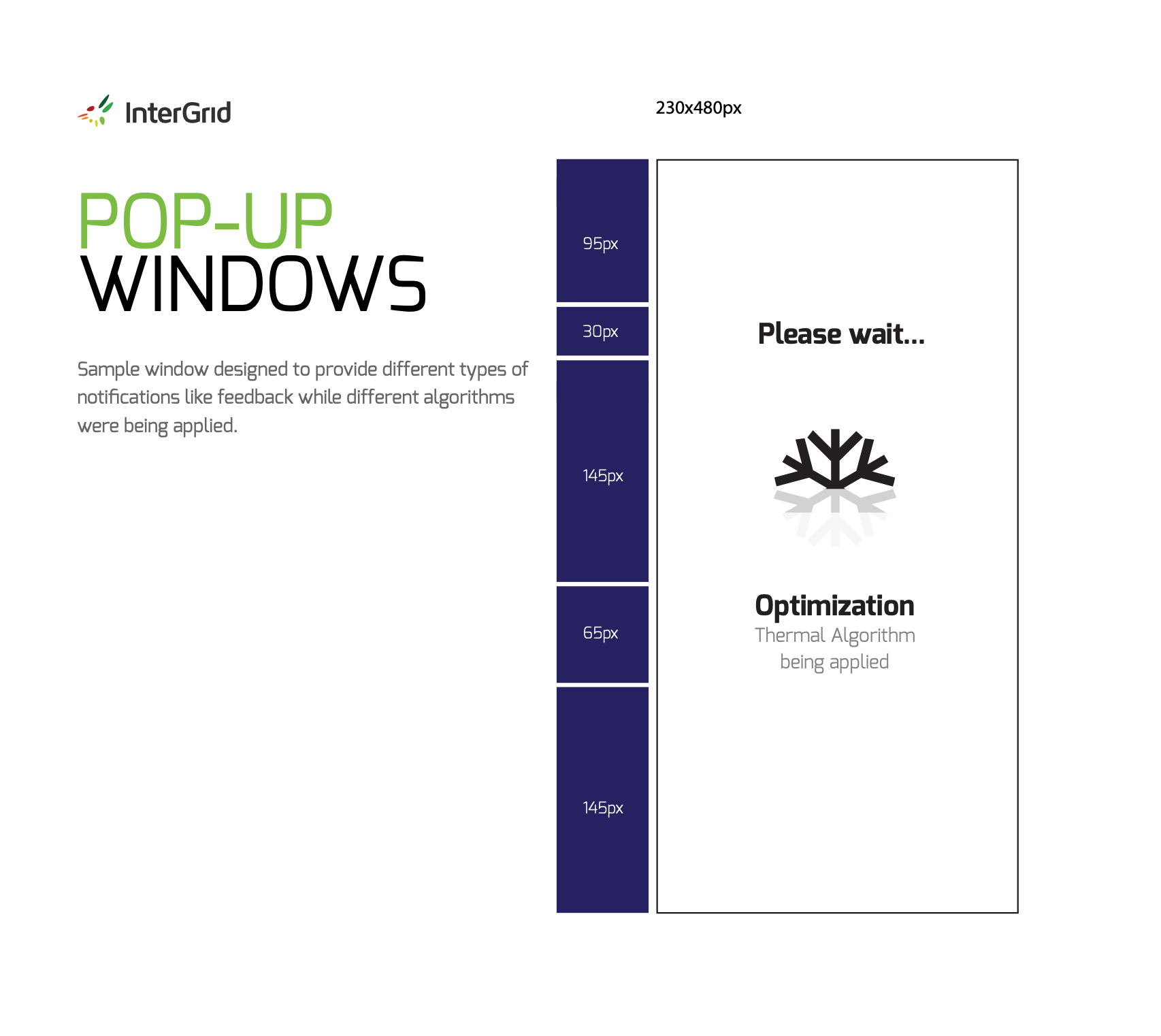 Pop-up window specification with pixel measurements