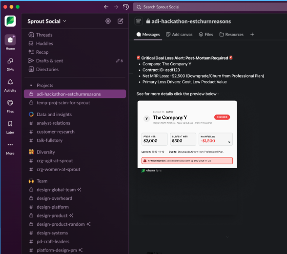 Option B: Slack alert for a high-impact churn loss