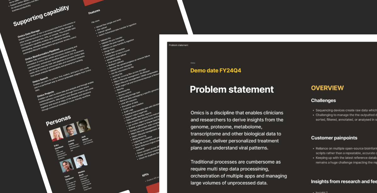 Problem statement, supporting capability, features and personas
