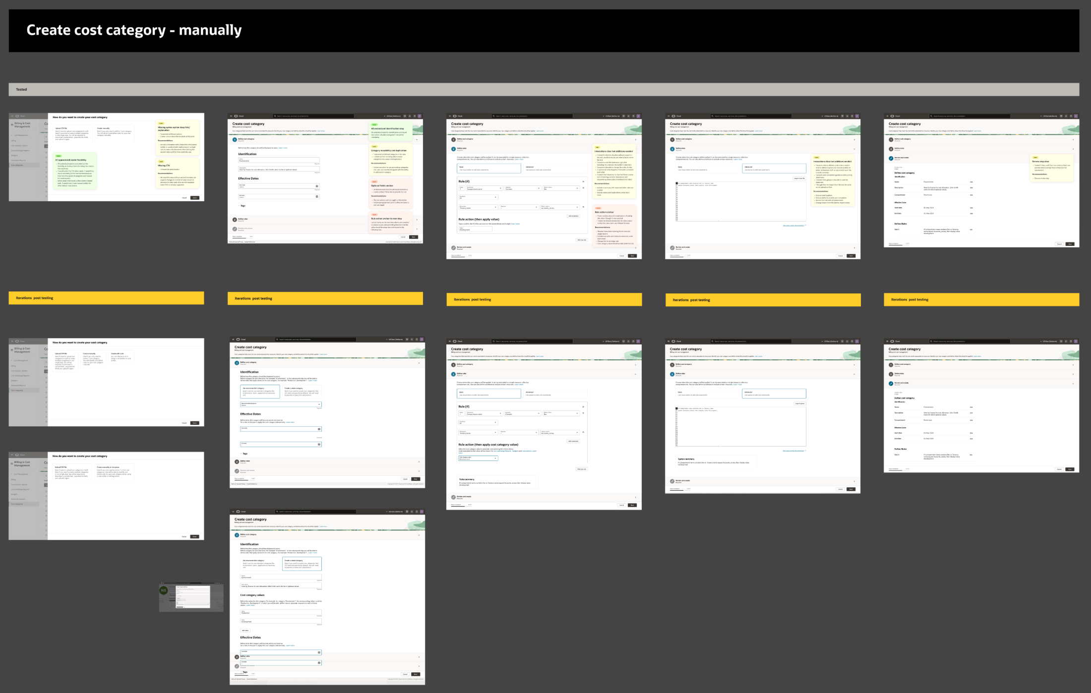 Manual cost category creation iterations