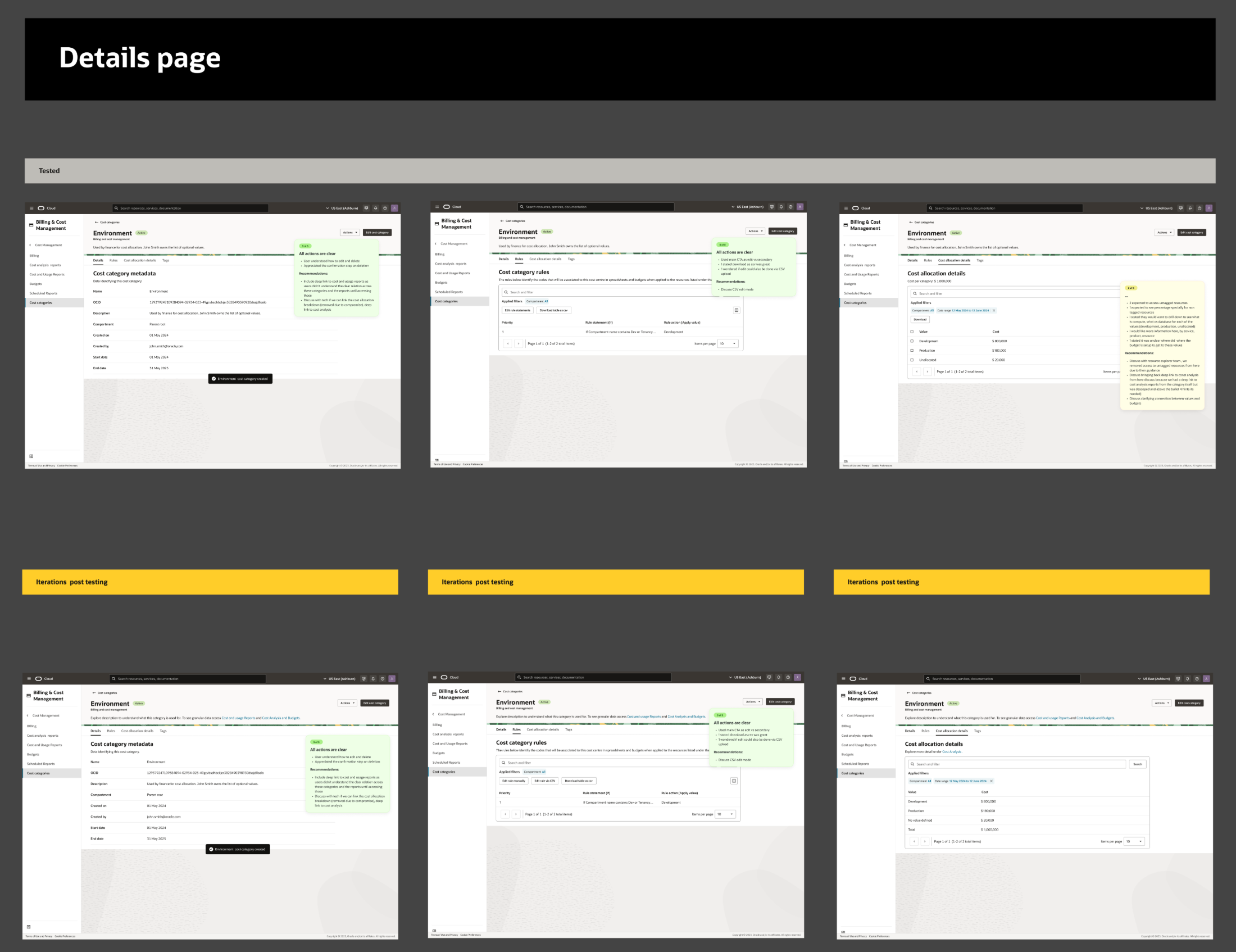 Cost category details page iterations